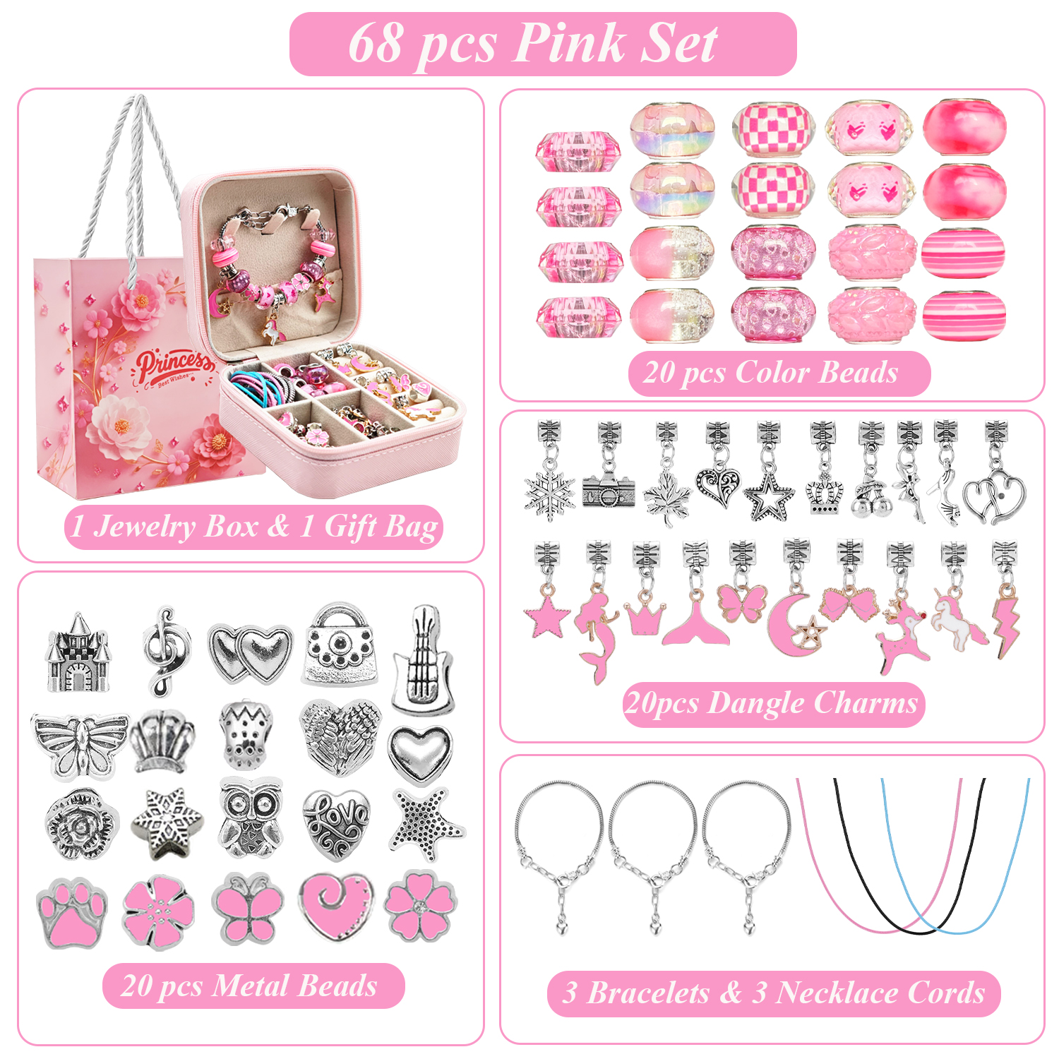 68pcs pink beaded jewelry set, - Resin Craft Kit recensione e prezzo